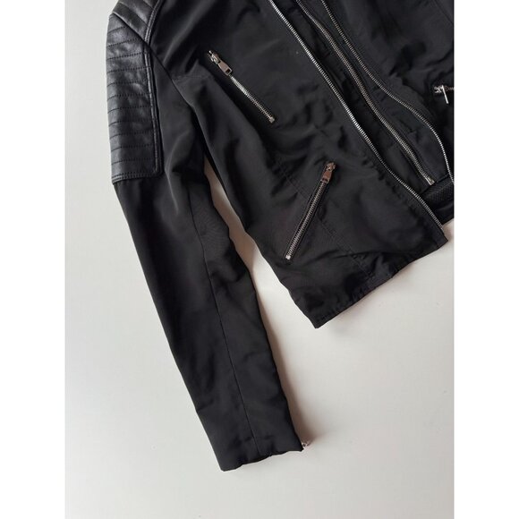 DANIER Dakota Black Polyester Quilted Leather Hooded Biker Jacket, Size XS - Picture 8 of 14